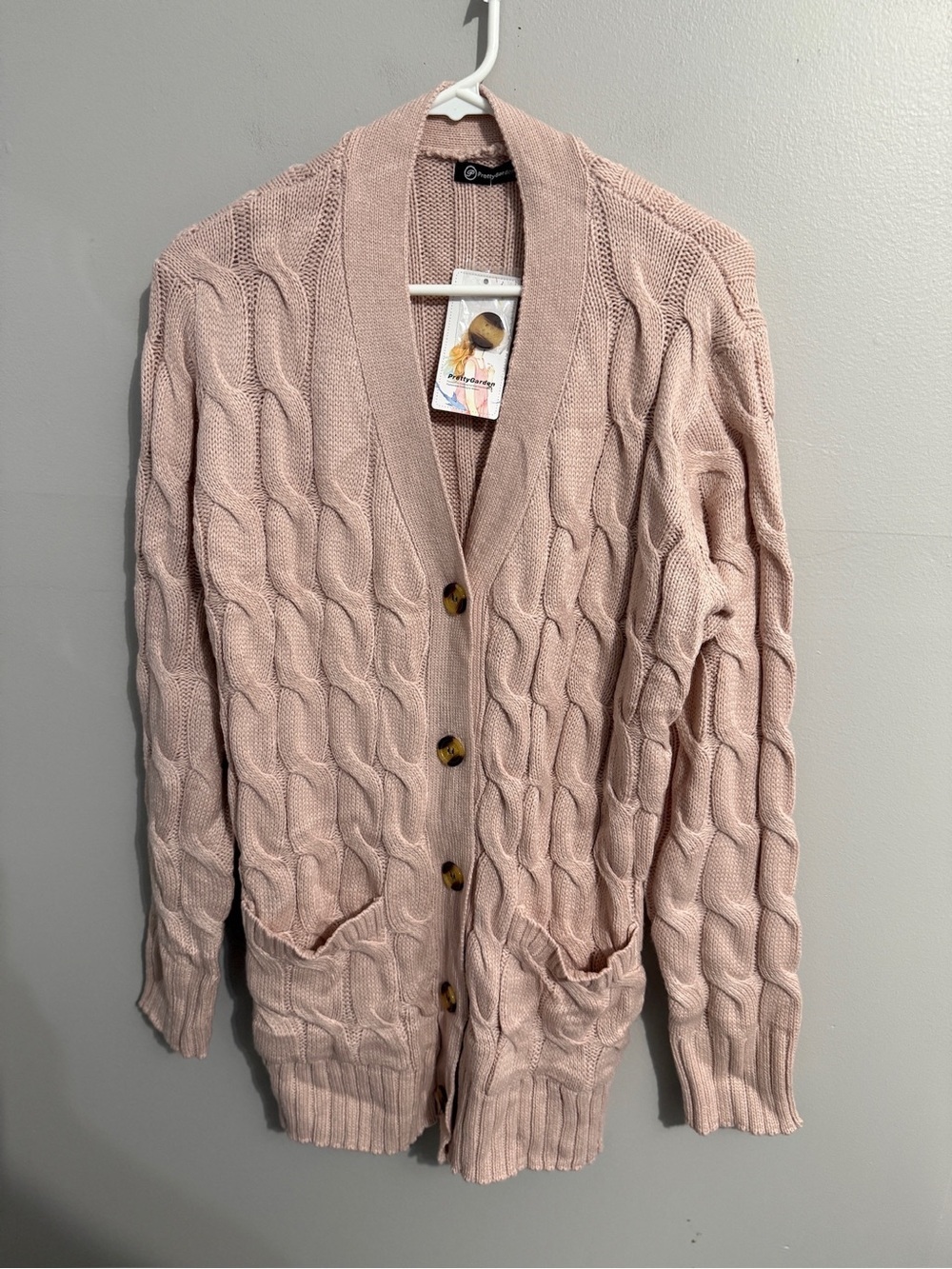 Pretty Garden Sweater Womens XL Button Up Cardigan Cableknit Blush Grandpa Core